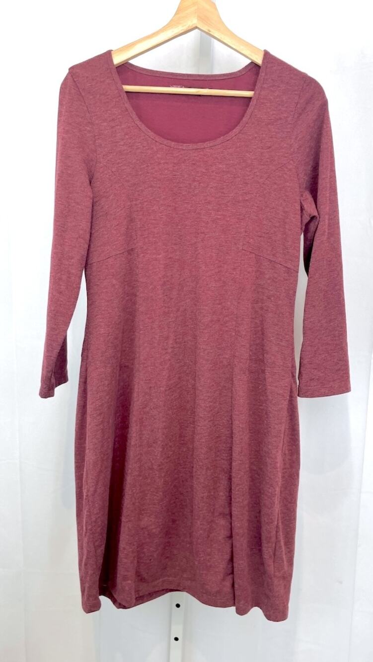 PRANA Soskia Dress 3/4 Sleeve Shift Wool Blend Heather Burgundy Red Size L
